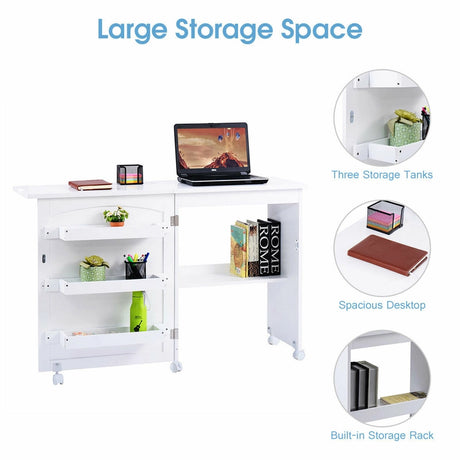 2-In-1 Multifunctional Sewing Machine Cart Table with Lockable Casters