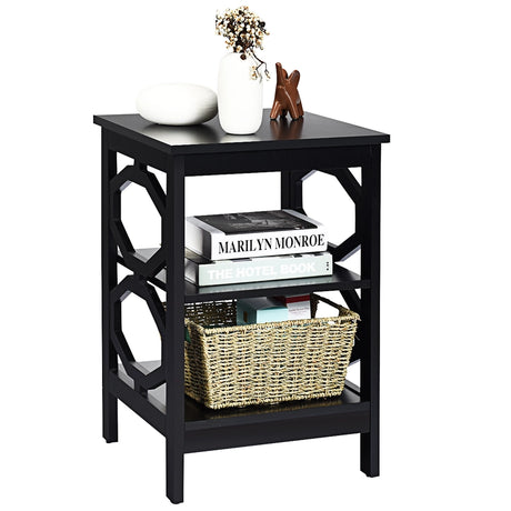 3-tier Nightstand Sofa Side End Accent Table-Black