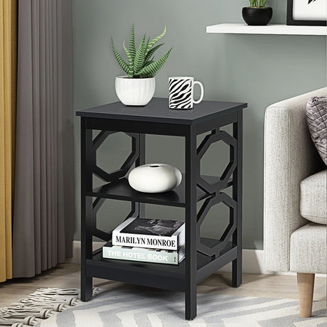 3-tier Nightstand Sofa Side End Accent Table-Black