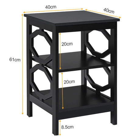3-tier Nightstand Sofa Side End Accent Table-Black