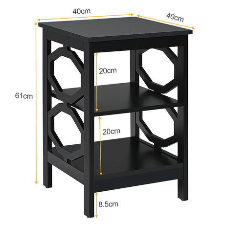 3-tier Nightstand Sofa Side End Accent Table-Black
