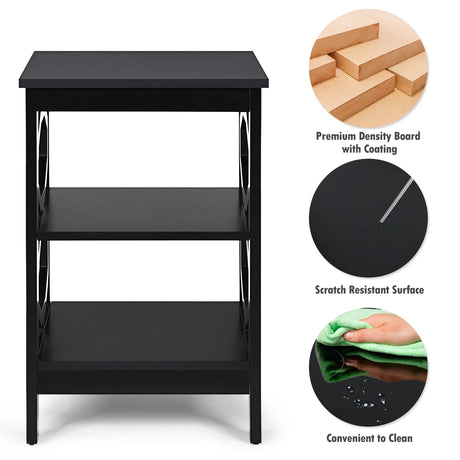 3-tier Nightstand Sofa Side End Accent Table-Black