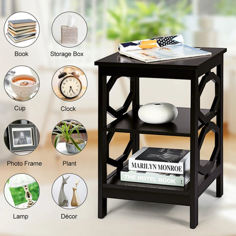 3-tier Nightstand Sofa Side End Accent Table-Coffee