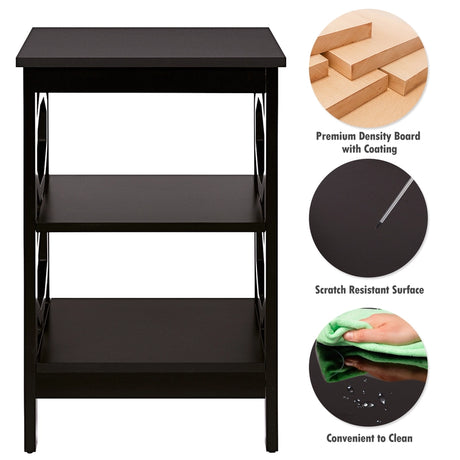 3-tier Nightstand Sofa Side End Accent Table-Coffee