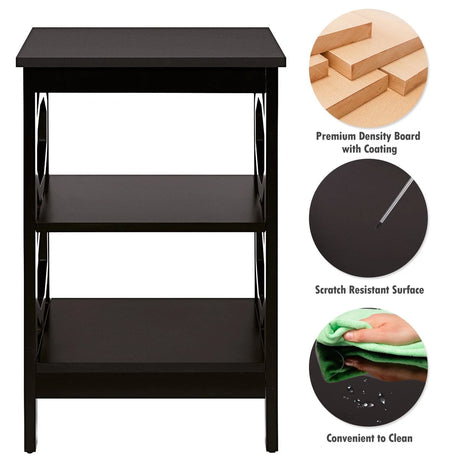 3-tier Nightstand Sofa Side End Accent Table-Coffee
