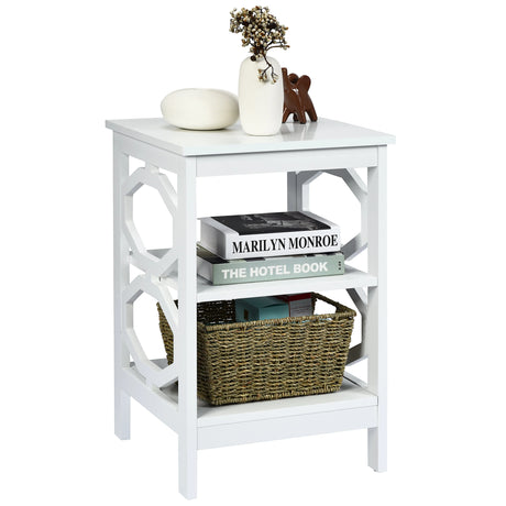 3-tier Nightstand Sofa Side End Accent Table-White