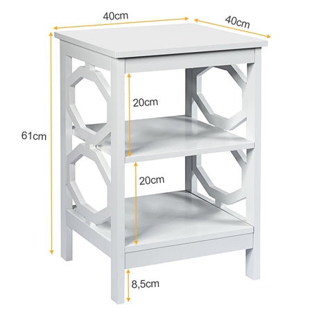 3-tier Nightstand Sofa Side End Accent Table-White