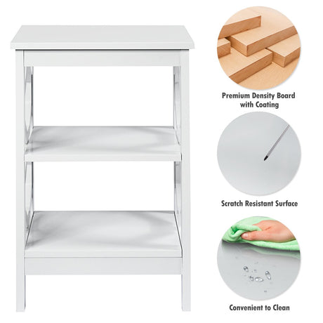 3-tier Nightstand Sofa Side End Accent Table-White