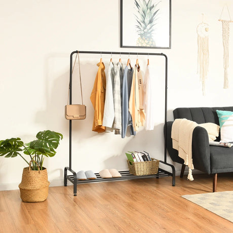 Freestanding 2 in 1 Cloth Rack with Anti-Slip Stoppers for Living Room/ Bedroom