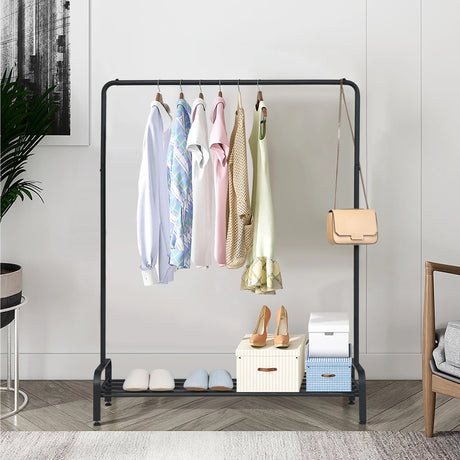 Freestanding 2 in 1 Cloth Rack with Anti-Slip Stoppers for Living Room/ Bedroom