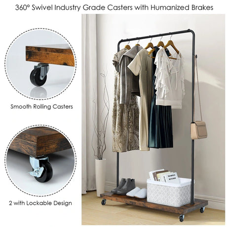 Rolling Garment Rack with Lockable Casters for Residential Commercial Use