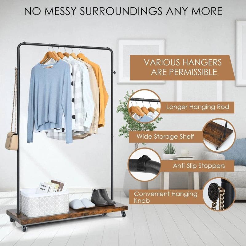 Rolling Garment Rack with Lockable Casters for Residential Commercial Use
