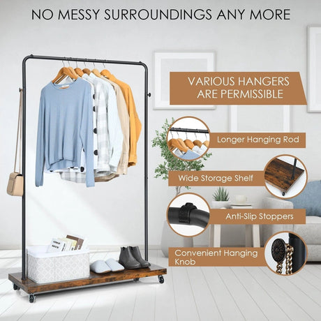 Rolling Garment Rack with Lockable Casters for Residential Commercial Use