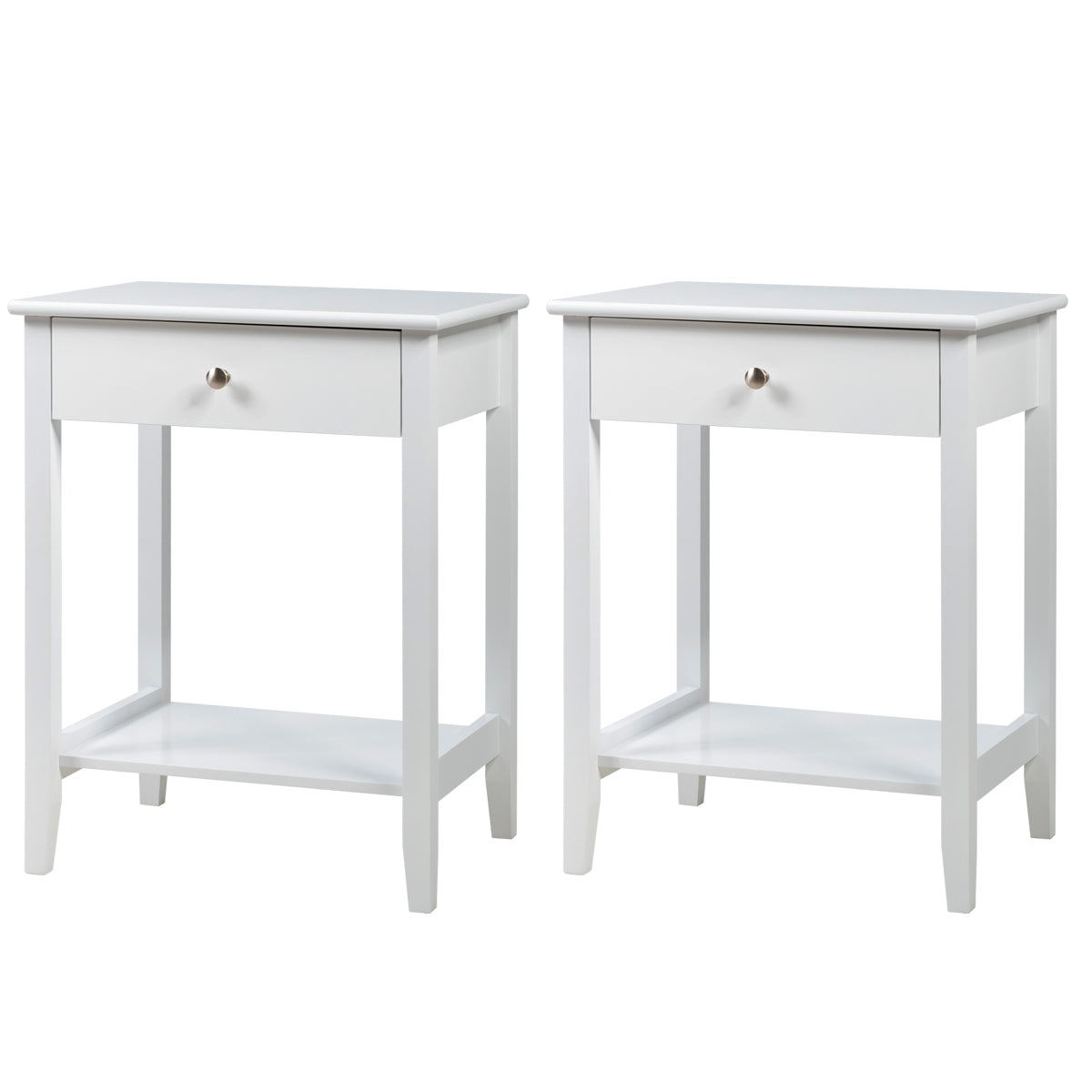 Set of 2 Wooden Bedside Sofa Table-White