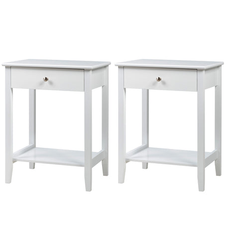 Set of 2 Wooden Bedside Sofa Table-White