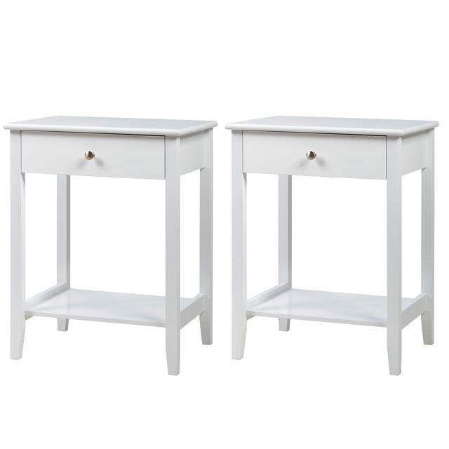 Set of 2 Wooden Bedside Sofa Table-White