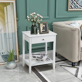 Set of 2 Wooden Bedside Sofa Table-White