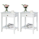 Set of 2 Wooden Bedside Sofa Table-White