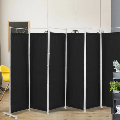 6-Panel Room Divider Folding Privacy Screen -Black