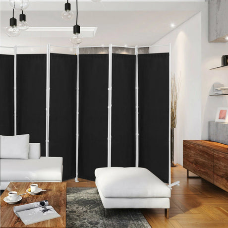 6-Panel Room Divider Folding Privacy Screen -Black