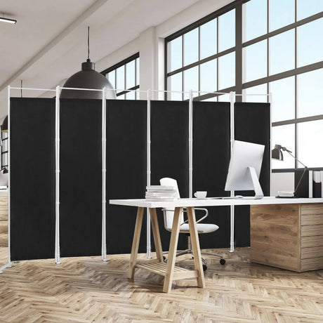 6-Panel Room Divider Folding Privacy Screen -Black