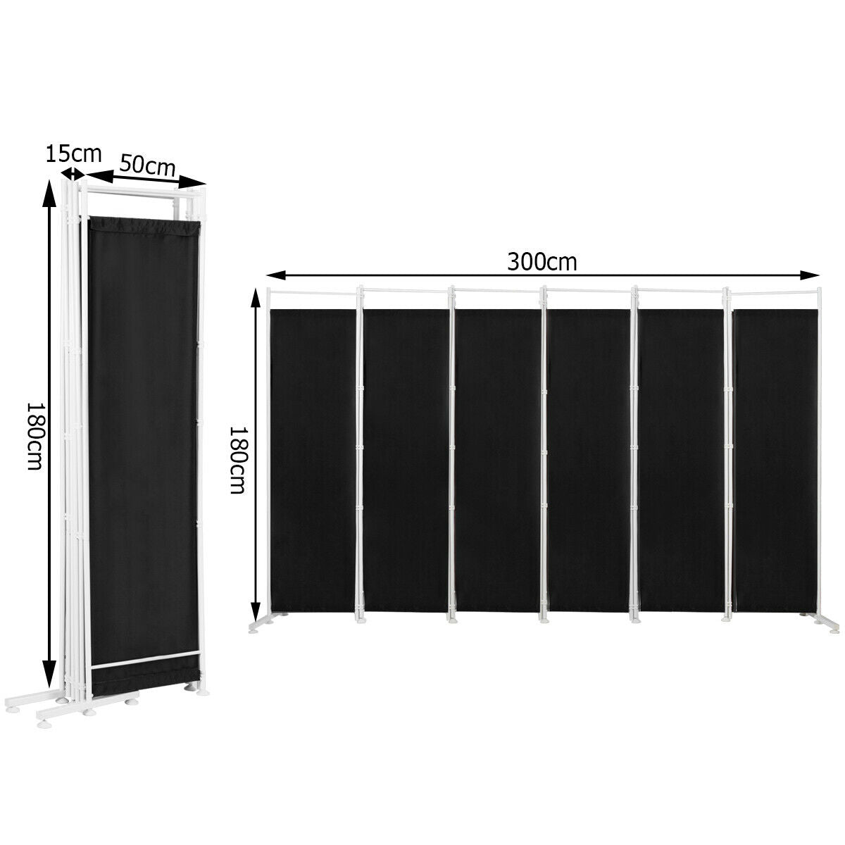 6-Panel Room Divider Folding Privacy Screen -Black