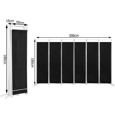 6-Panel Room Divider Folding Privacy Screen -Black