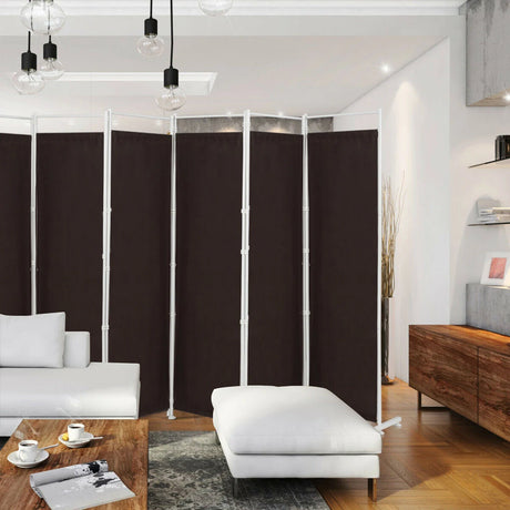 6-Panel Room Divider Folding Privacy Screen -Brown