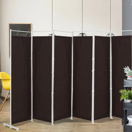 6-Panel Room Divider Folding Privacy Screen -Brown
