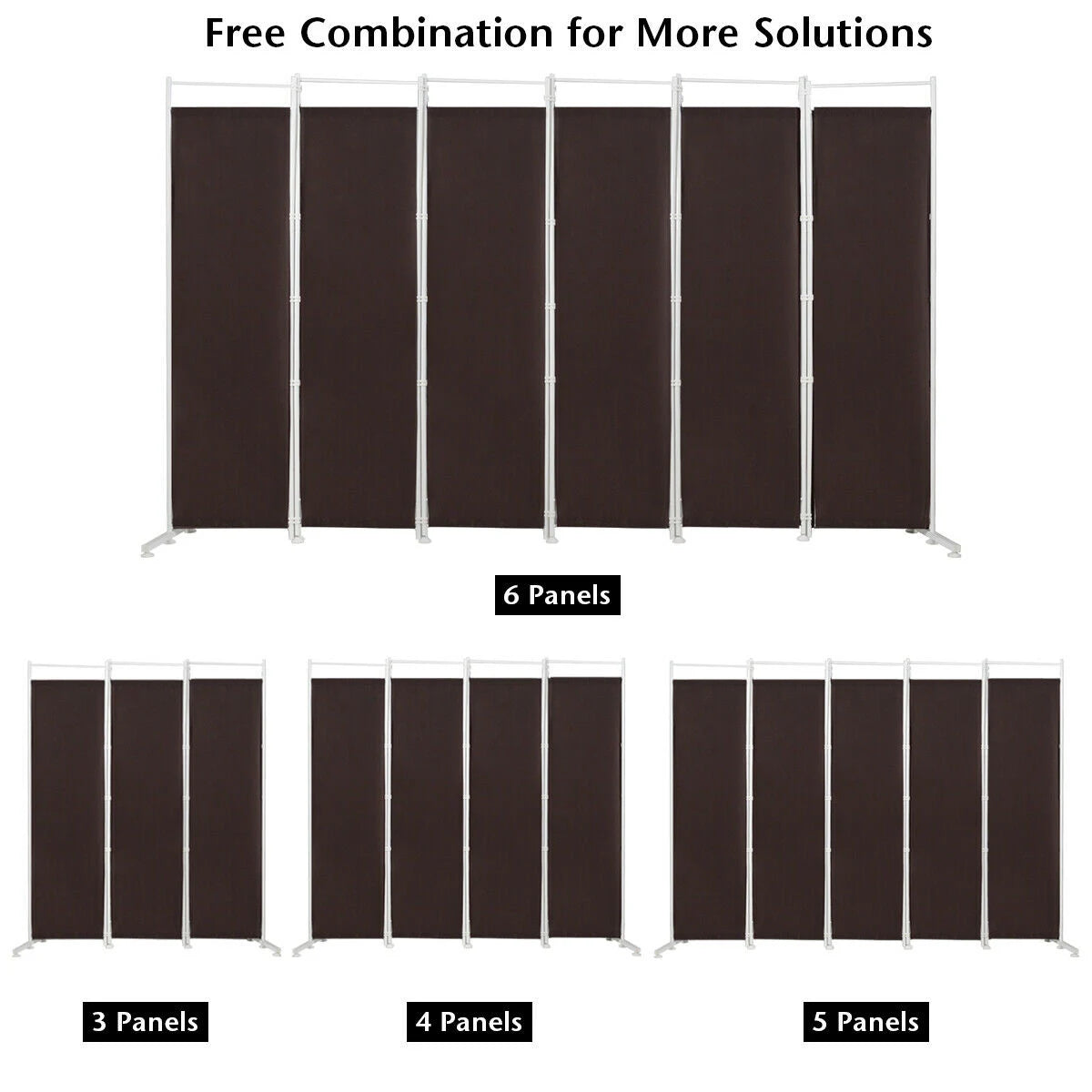 6-Panel Room Divider Folding Privacy Screen -Brown