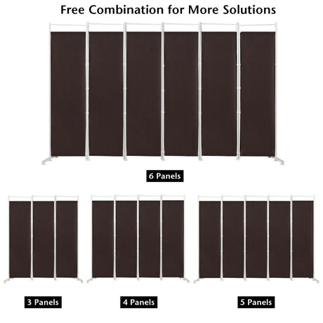 6-Panel Room Divider Folding Privacy Screen -Brown