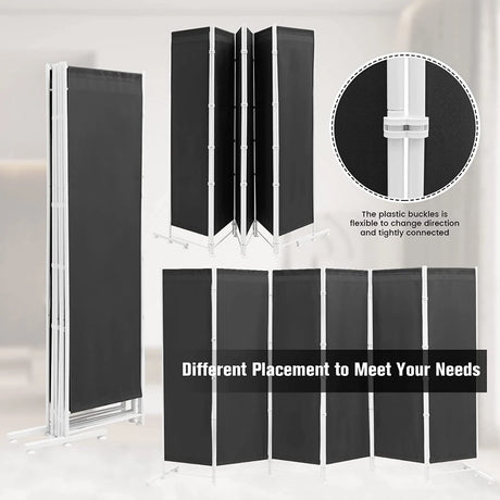 6-Panel Room Divider with Adjustable Foot Pads-Grey