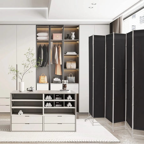 6-Panel Room Divider with Adjustable Foot Pads-Grey