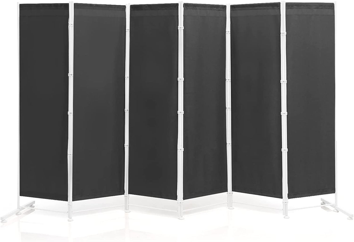6-Panel Room Divider with Adjustable Foot Pads-Grey