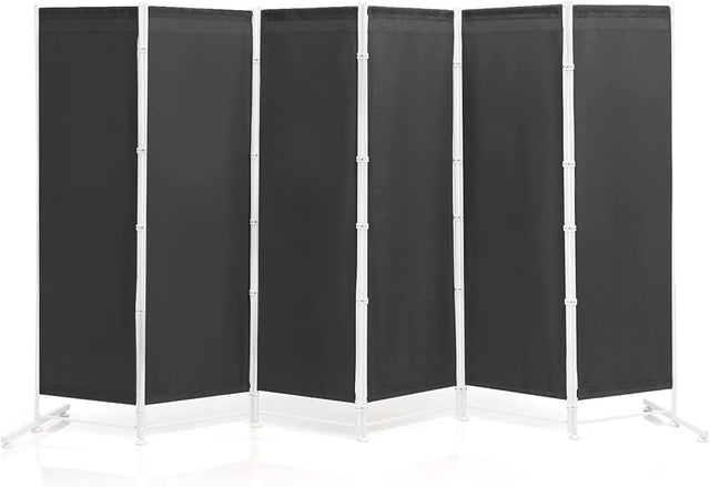 6-Panel Room Divider with Adjustable Foot Pads-Grey