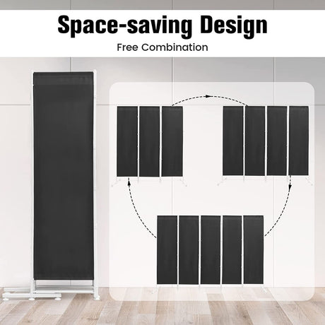 6-Panel Room Divider with Adjustable Foot Pads-Grey