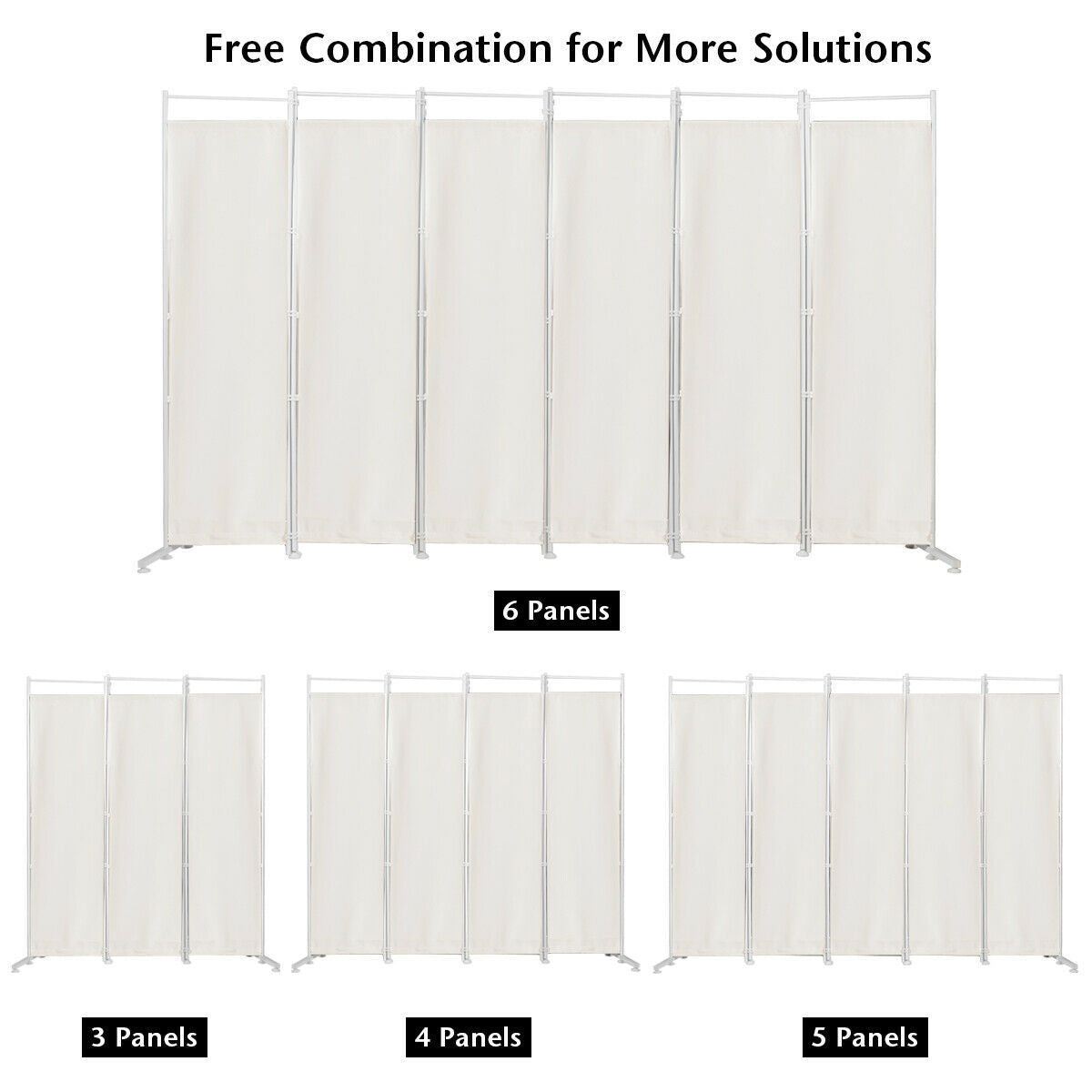 6-Panel Room Divider Folding Privacy Screen-White