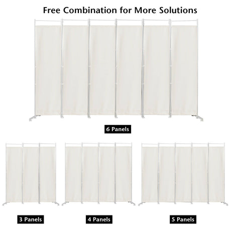 6-Panel Room Divider Folding Privacy Screen-White