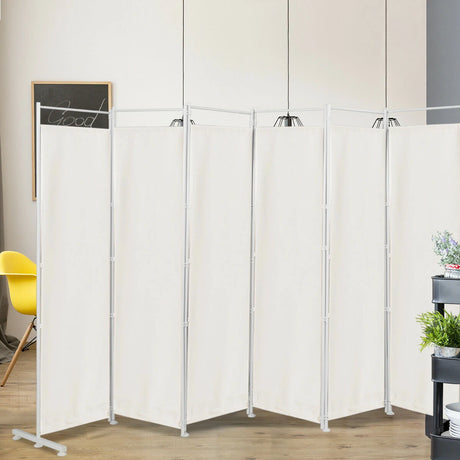 6-Panel Room Divider Folding Privacy Screen-White