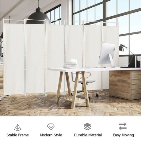 6-Panel Room Divider Folding Privacy Screen-White