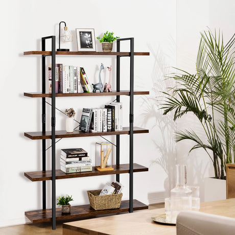 3/5 Tiers Industrial Bookcase with Metal Frame for Home Office-5-Tier