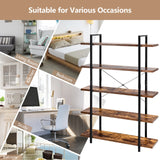 3/5 Tiers Industrial Bookcase with Metal Frame for Home Office-5-Tier