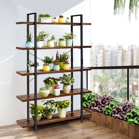 3/5 Tiers Industrial Bookcase with Metal Frame for Home Office-5-Tier