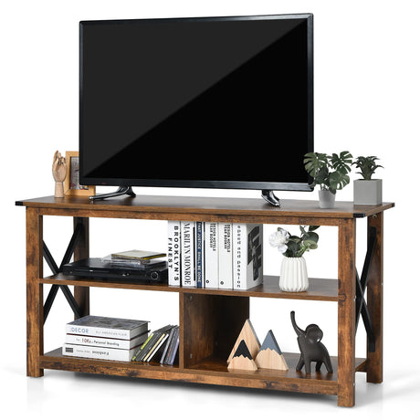 Modern Farmhouse TV Stand Entertainment Center for TV's up to 55-Inch with Open Shelves-Brown