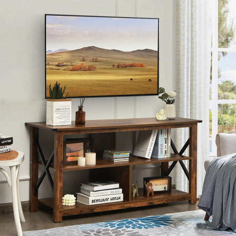 Modern Farmhouse TV Stand Entertainment Center for TV's up to 55-Inch with Open Shelves-Brown