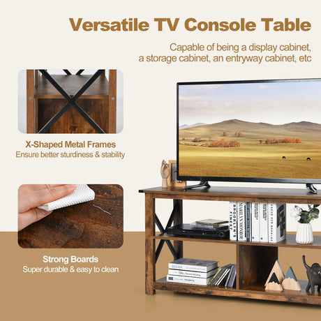 Modern Farmhouse TV Stand Entertainment Center for TV's up to 55-Inch with Open Shelves-Brown