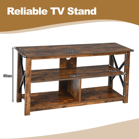 Modern Farmhouse TV Stand Entertainment Center for TV's up to 55-Inch with Open Shelves-Brown