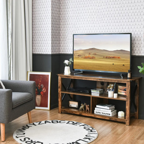 Modern Farmhouse TV Stand Entertainment Center for TV's up to 55-Inch with Open Shelves-Brown