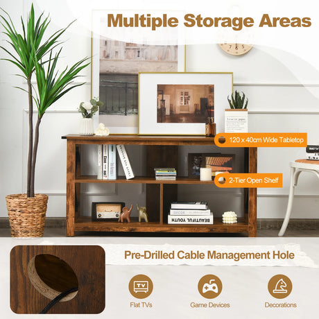 Modern Farmhouse TV Stand Entertainment Center for TV's up to 55-Inch with Open Shelves-Brown