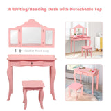 Kids Dressing Table Set with Stool &amp; Mirror for Children Ages 3-7-Pink